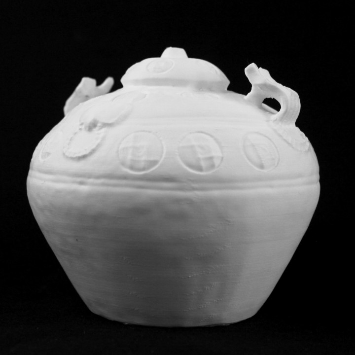 Yue Celadon-Glazed Jar and Cover with Applied Medallions at The Sainsbury Centre of Visual Arts, Norwich image