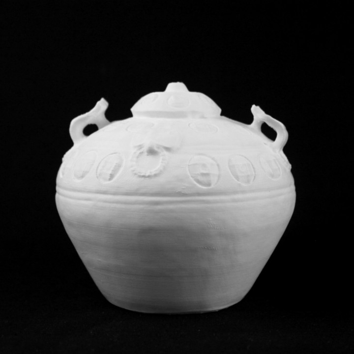 Yue Celadon-Glazed Jar and Cover with Applied Medallions at The Sainsbury Centre of Visual Arts, Norwich image