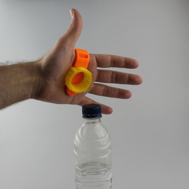 plastic bottle opener for hand support image
