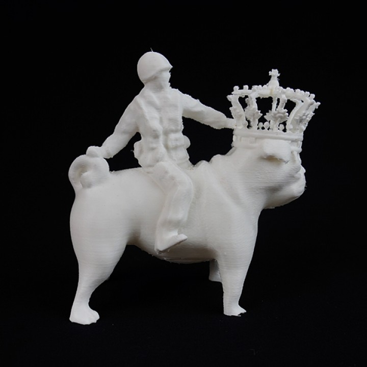 Titled: "Wishful Thinking, riding my Pug called Marie-Antoinette" image