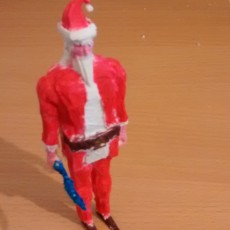 Picture of print of Runescape player with Santa outfit and scimitar