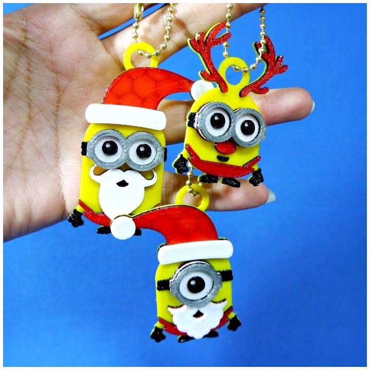 Minions Keychain / Magnets -Christmas cute version image