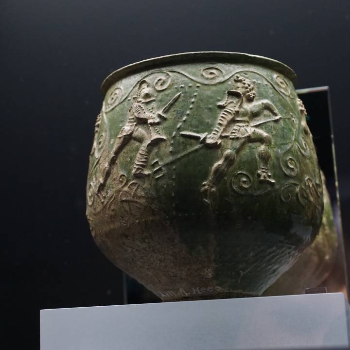 Beaker depicting a gladiator fight at The Gallo-Roman Museum in Tongeren, Belgium image