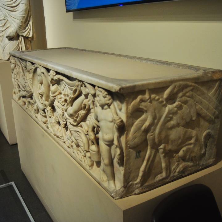 Sarcophagus with Flying victories holding a portrait medallion image