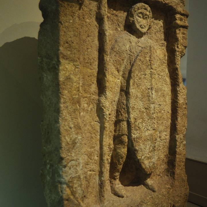 Grave stele of a warior with spear and shield image