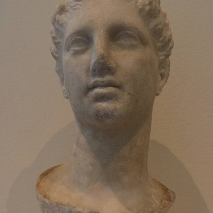 Marble head of a young woman from a funerary statue image