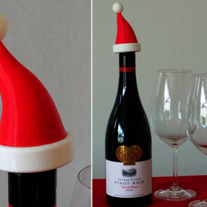 Santa Hat - Christmas decoration that fits onto the top of a bottle of Bubbly! image
