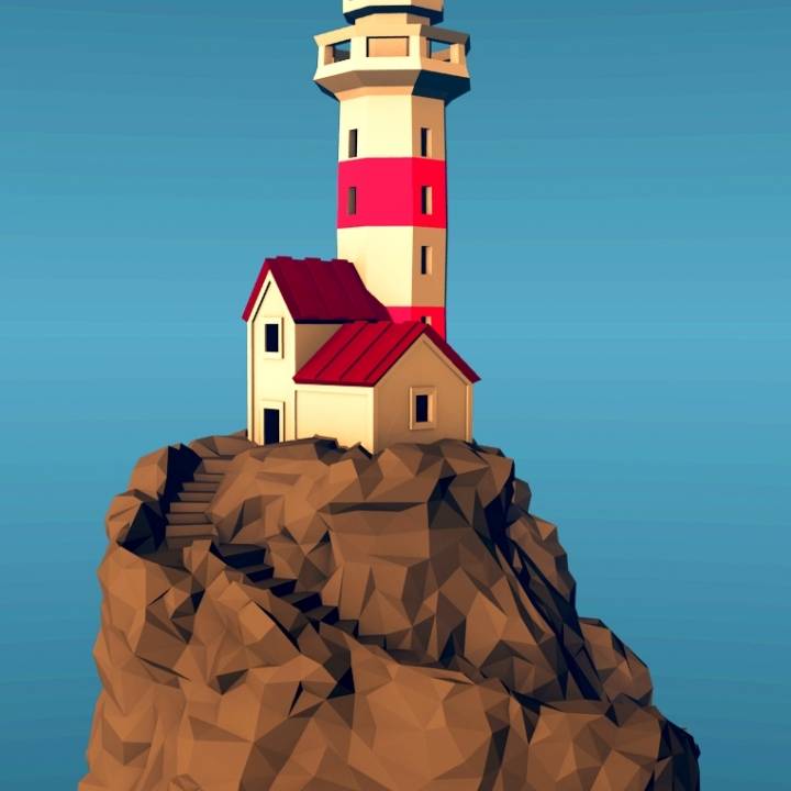 Lighthouse on a rock, low-poly functional edition. image