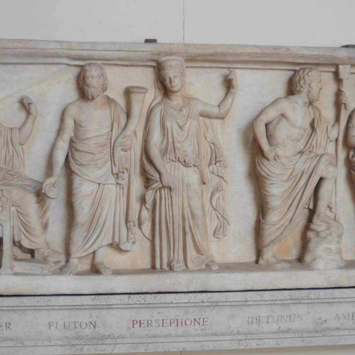 Marble relief depicting Jupiter, Pluto, Persephone, Neptune and Amphitrite image