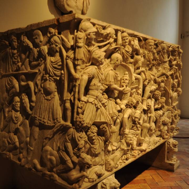 Colossal sarcophagus with scenes of battle between Romans and barbarians (The so-called Grand Ludovisi Sarcophagus) image