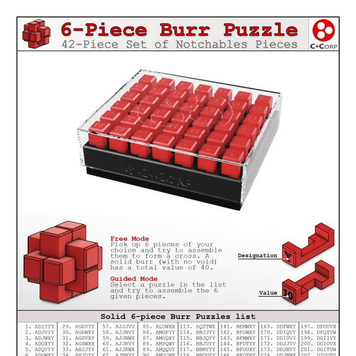 6-Piece Burr Puzzle - 42-Piece Set of Notchables Pieces image