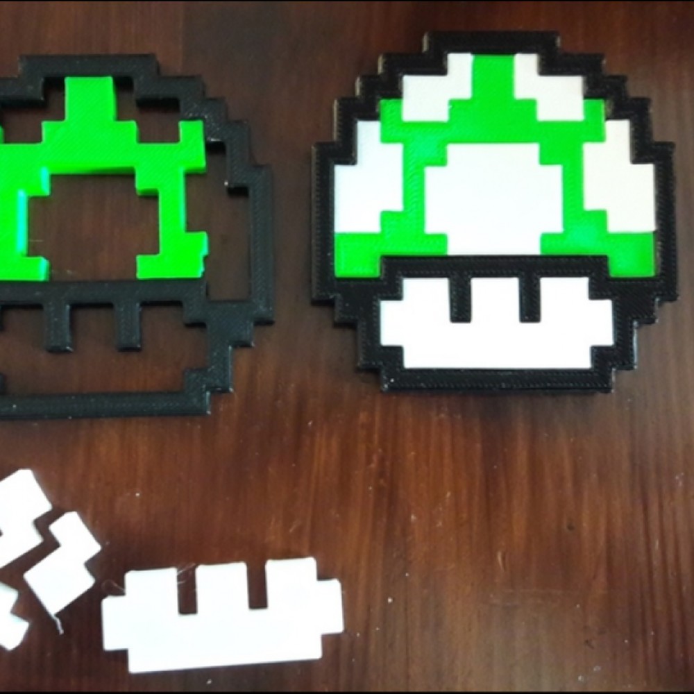 3D Printable Mario 8-bit 1 up mushroom by Jonn-Idar Fjæra, image size:1000x1000