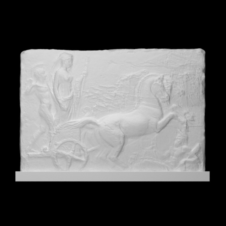 Relief sculpture of a chariot pulled by horses image