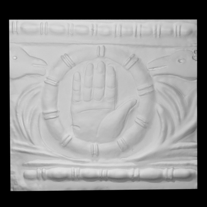 Relief sculpture figuring the hand of God image