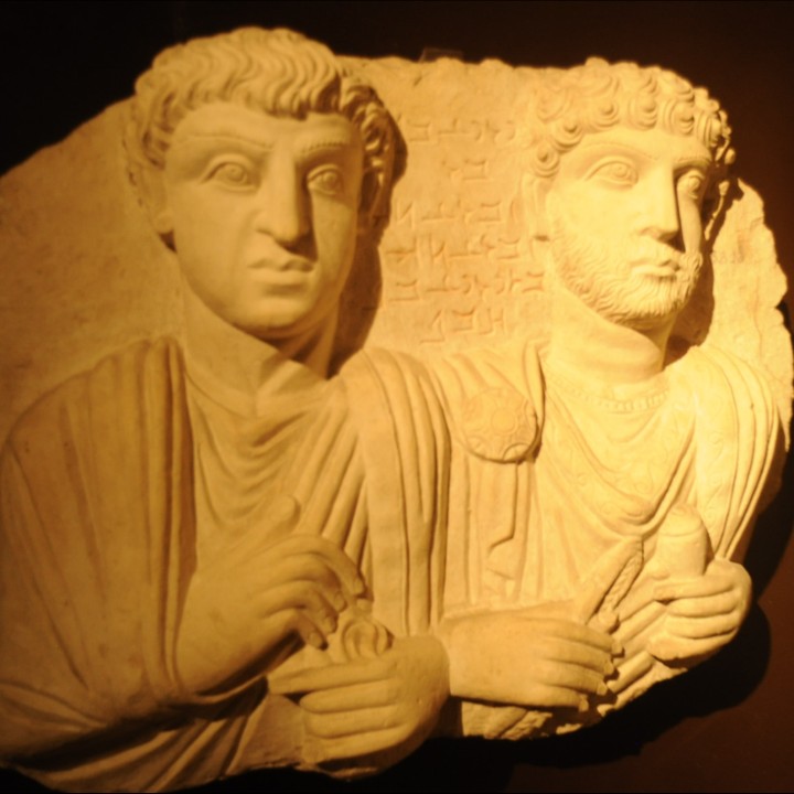 Funerary relief of a father and his son image
