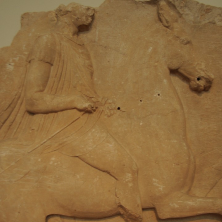 Grave stele figuring a horse rider image