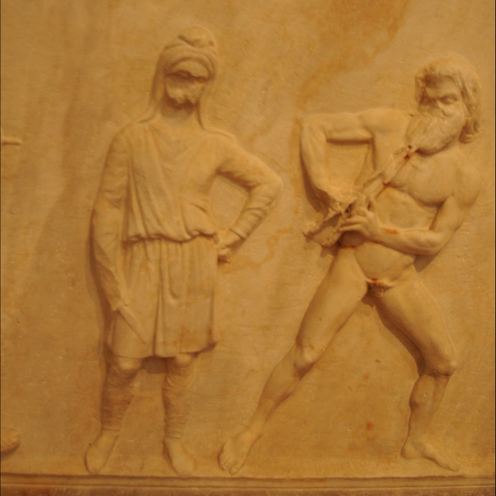 Relief slab figuring the contest between Apollo and Marsyas image