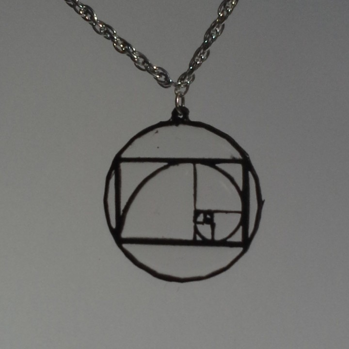 FIBONACCI SPIRAL COLLECTION of jewellery pendants for necklaces, earrings, bag tags and bracelets. The Golden Ratio and the Fibonacci Sequence. image