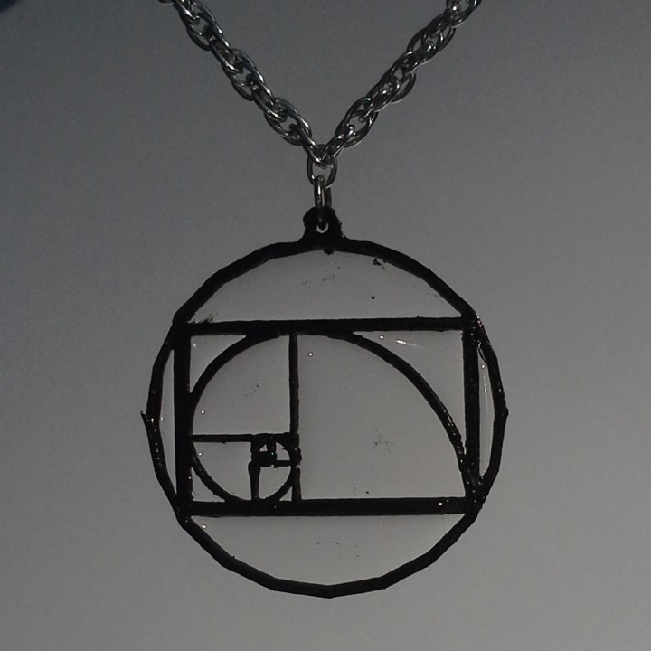 FIBONACCI SPIRAL COLLECTION of jewellery pendants for necklaces, earrings, bag tags and bracelets. The Golden Ratio and the Fibonacci Sequence. image