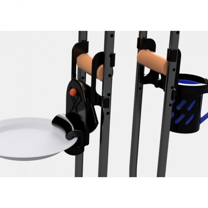 3D Printable Crutch Accessories Stabilized cup holder and plate holder