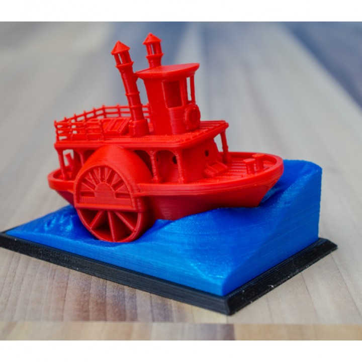 3D Printable Old paddle-wheel steamboat with display stand by