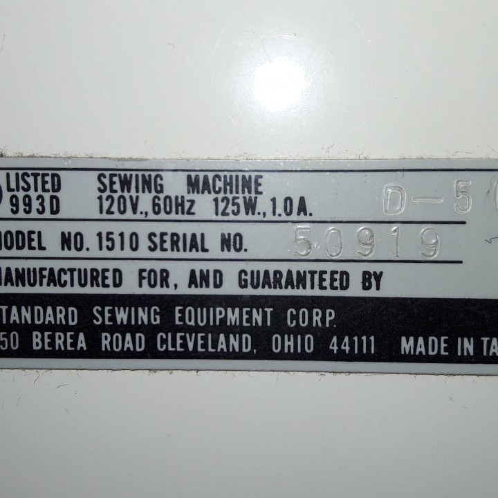Needle plate WHITE sewing machine model no. 1510 image