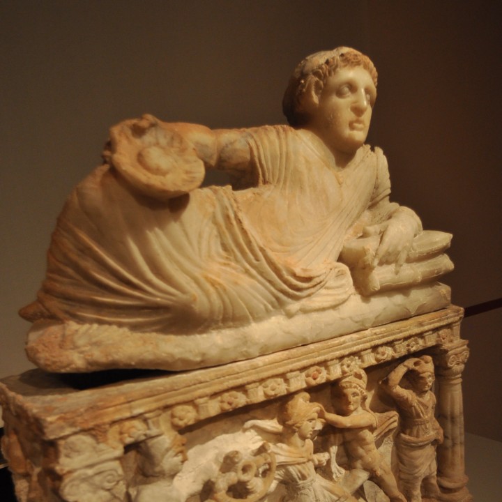 Cinerary Urn with Lid: Reclining Man with Omphalos Bowl image