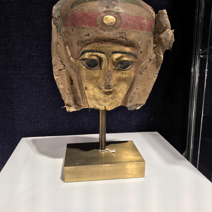 An egyptian polychrome gilt cartonnage mummy mask image