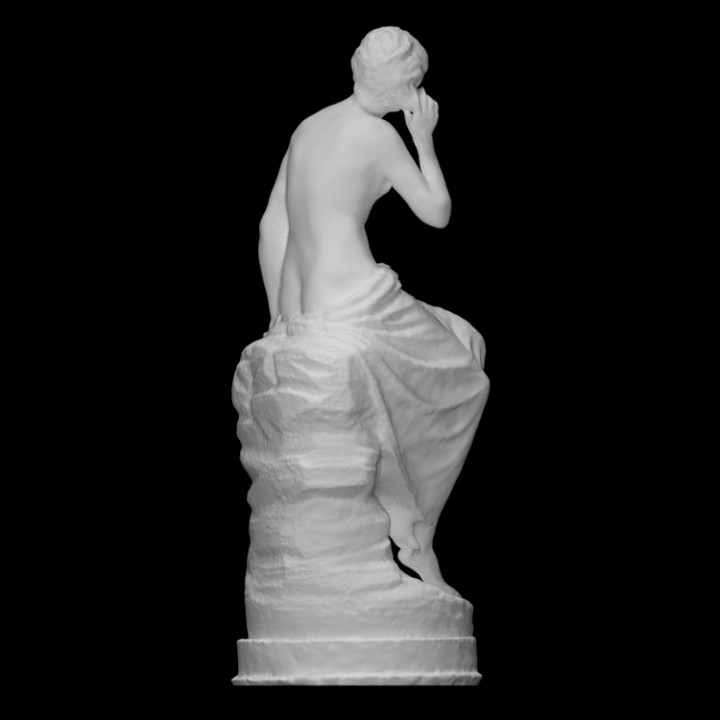 Seated woman with a sea shell image