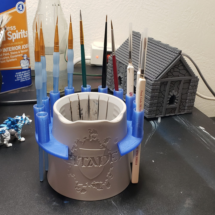 3D Printable Citadel Water Cup Upgrade Brush Rack by TableFlip Foundry