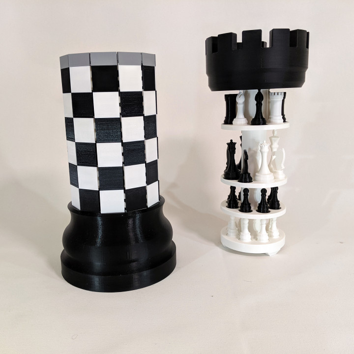 3D Printed Chess Set with Roll-up Board & Carrying Case image