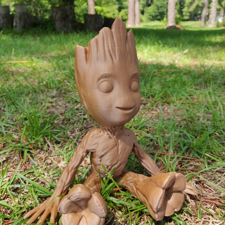 Sitting, Smiling, Baby Groot (Smoothed, solidified, reinforced) image
