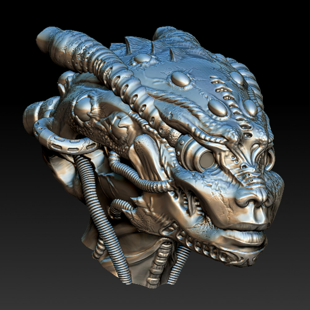 3D Printable Alien head Giger style by Alexandr Kurilenko, image size:1000x1000