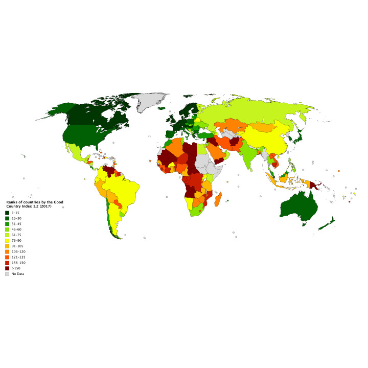 3D Printable world map based on good countries index (2017) by Ali Namazi