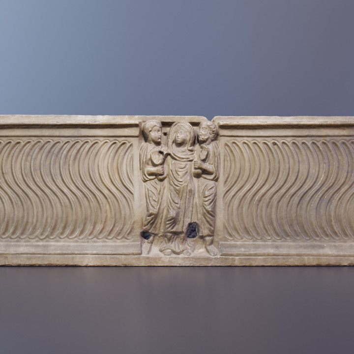Early christian sarcophagus with scenes from the new testament image
