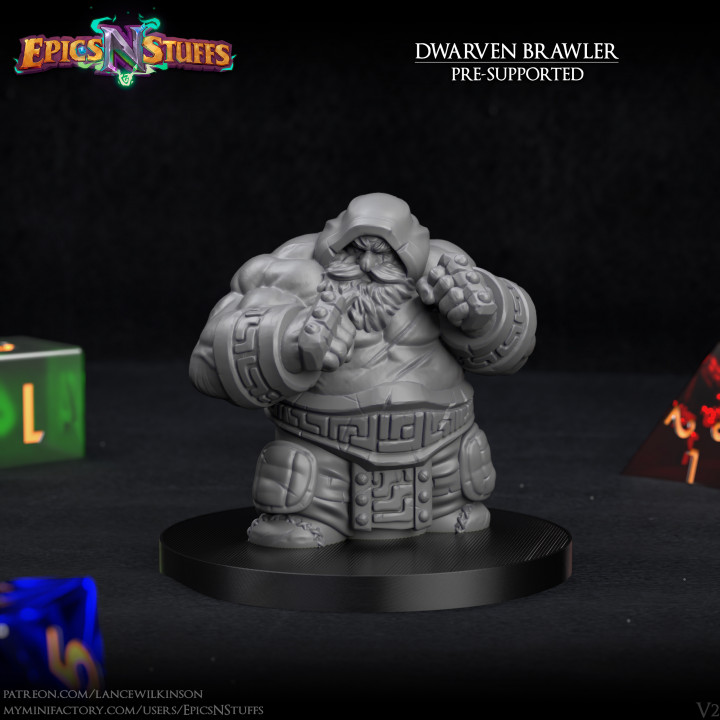 Dwarf Brawler Variant Miniature - pre-supported image