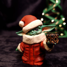 Picture of print of Santa Hat Baby Yoda with Holocron