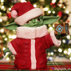Picture of print of Santa Hat Baby Yoda with Holocron
