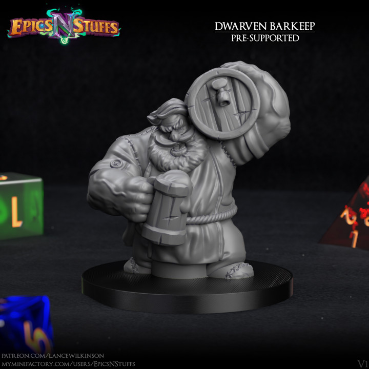 Dwarven Barkeep Miniature - pre-supported image