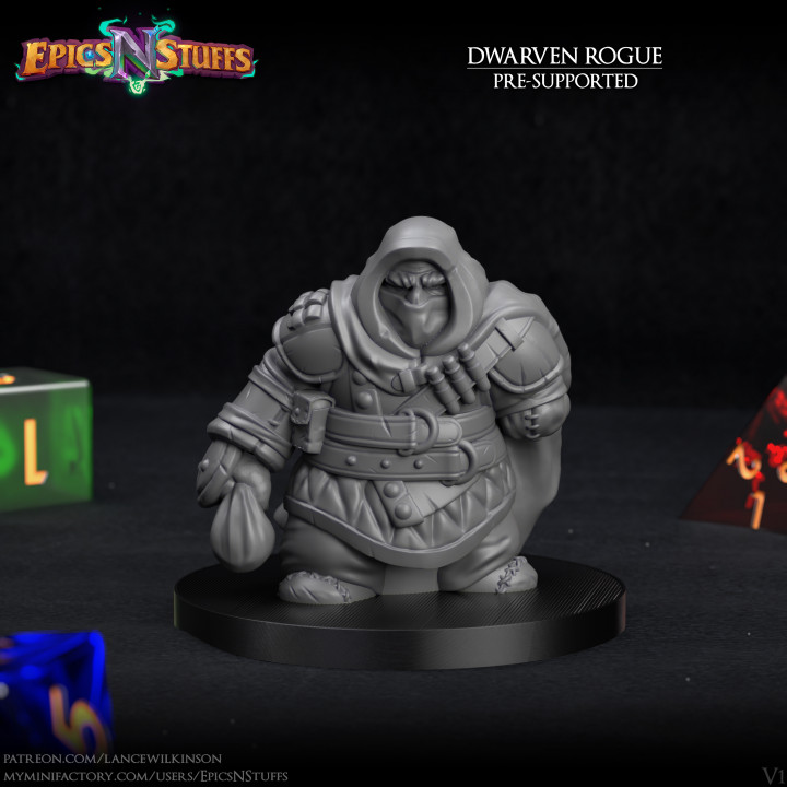 Dwarven Rogue 01 Miniature - pre-supported image