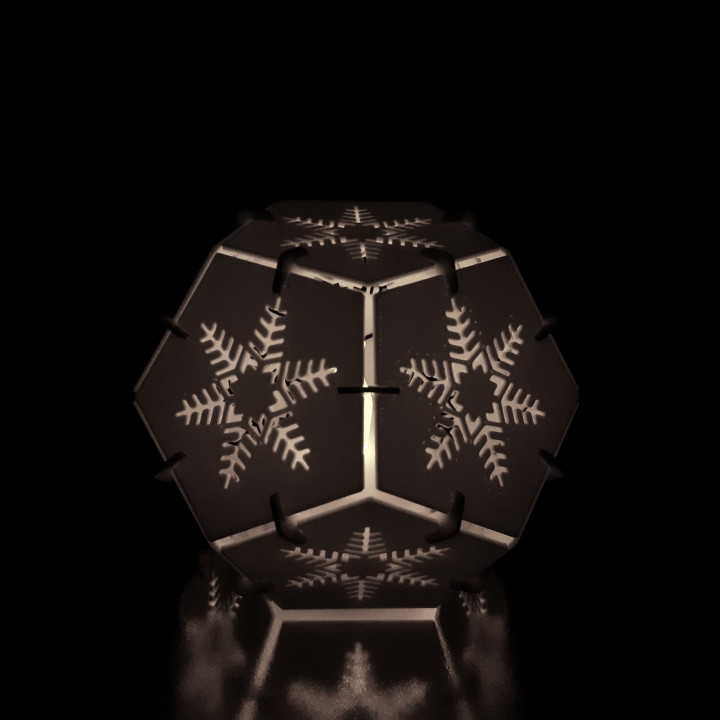 Pentagonal LED tea candle shade with snowflake image