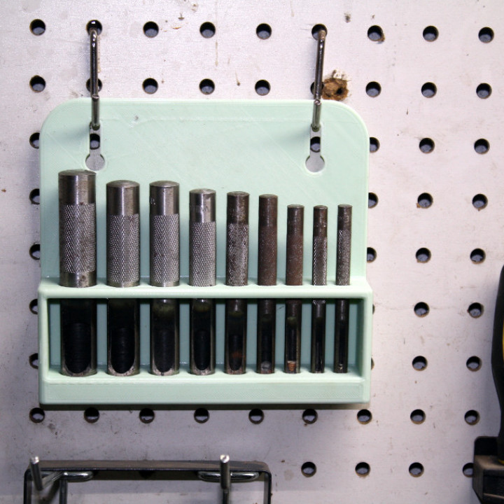 3D Printable Harbor Freight Hollow Punch Set Pegboard Rack by Derek Tombrello
