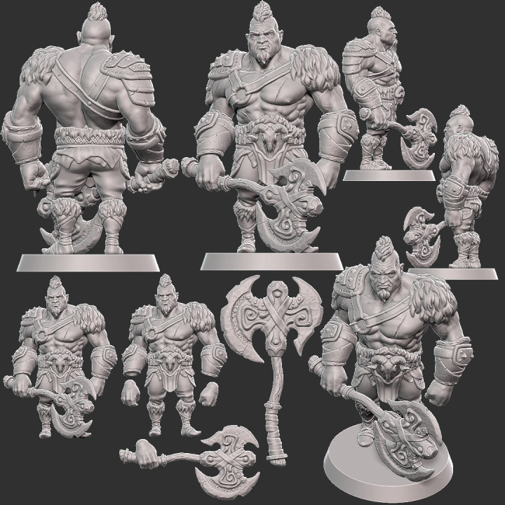 Goliath Barbarian Type A (With Hair) w/ Modular Hands + 4 Weapons (Presupported) image