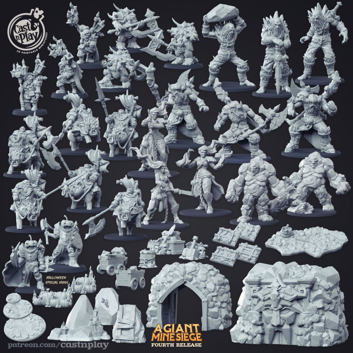 3D Printable A Giant Mine Siege (Pre-Supported) (Set) by Cast n Play