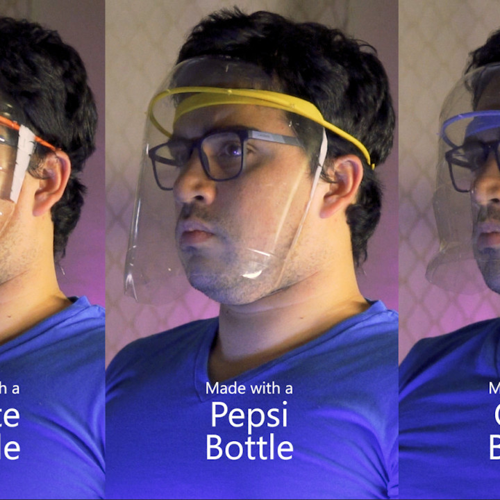 Face shield with two-liter bottle for screen and other easy to find materials image