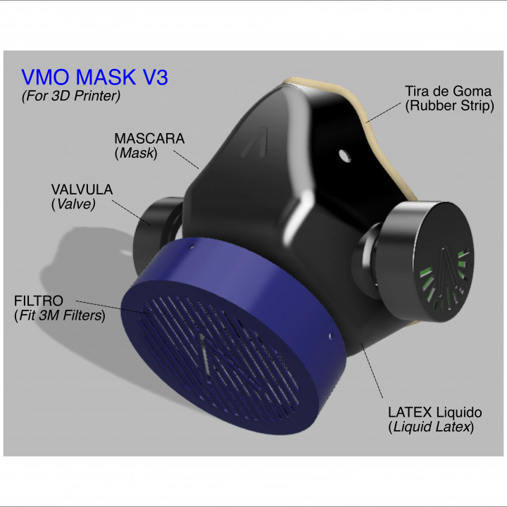 VMO MASK V3 - 3D-PRINTED PROTECTIVE- CORONAVIRUS COVID-19 (IMPROVED VERSION) image