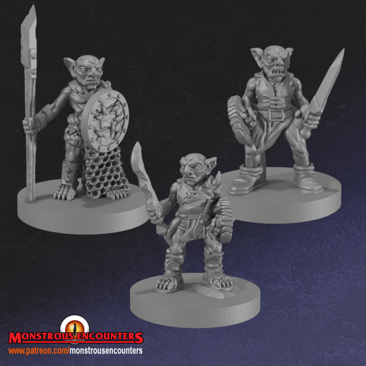 3D Printable Goblin Fighters x3 by Monstrous Encounters