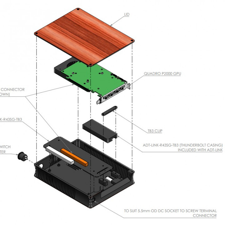 3D Printable Compact EGPU Enclosure for Quadro P2000 & ADT-link