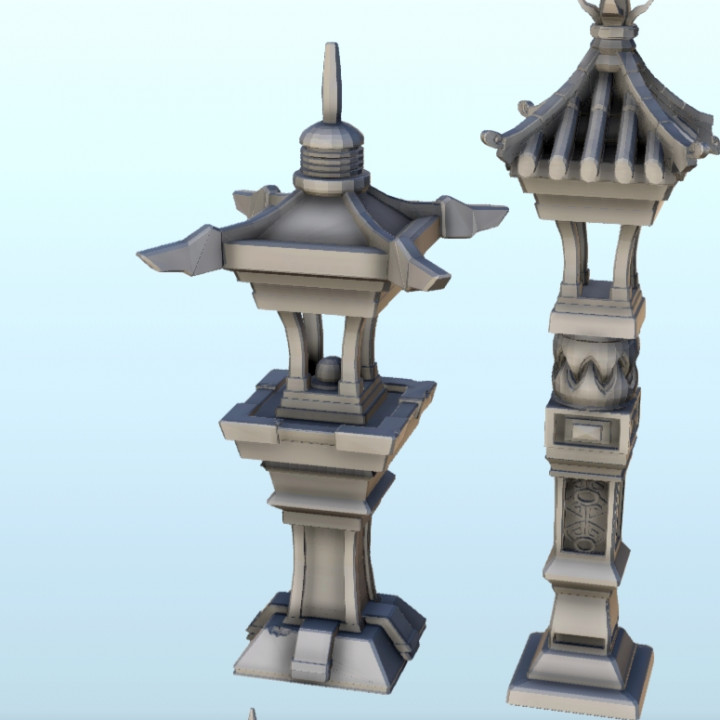 Set of six Chinese scuplt lamps 2 - Asia Terrain Clash of Katanas Tabletop RPG terrain China Korea