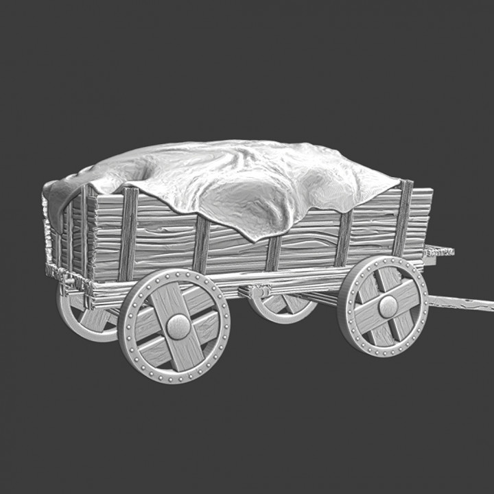 Medieval supply wagon with grain and cover